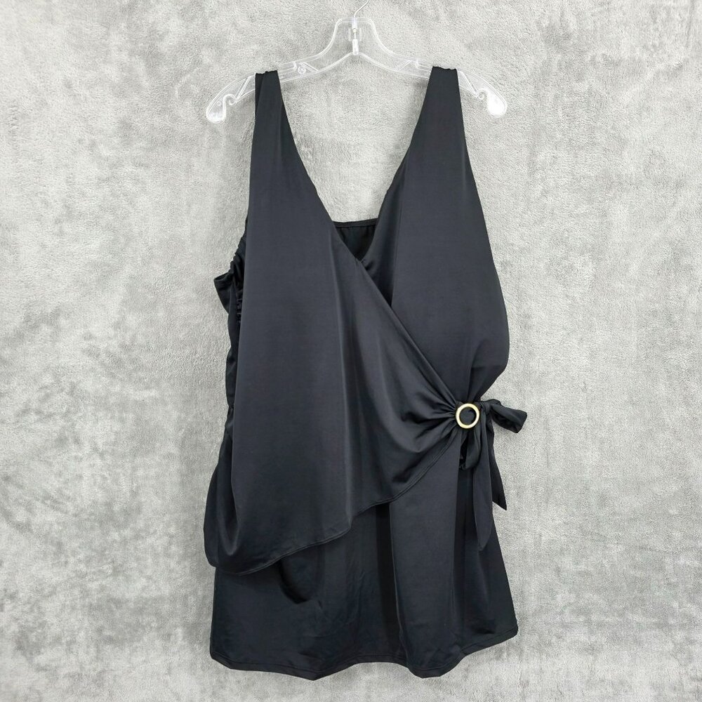 Swim By Cacique Lightly Lined Fitted Faux Wrap No Wire Tankini Top 30 Black New